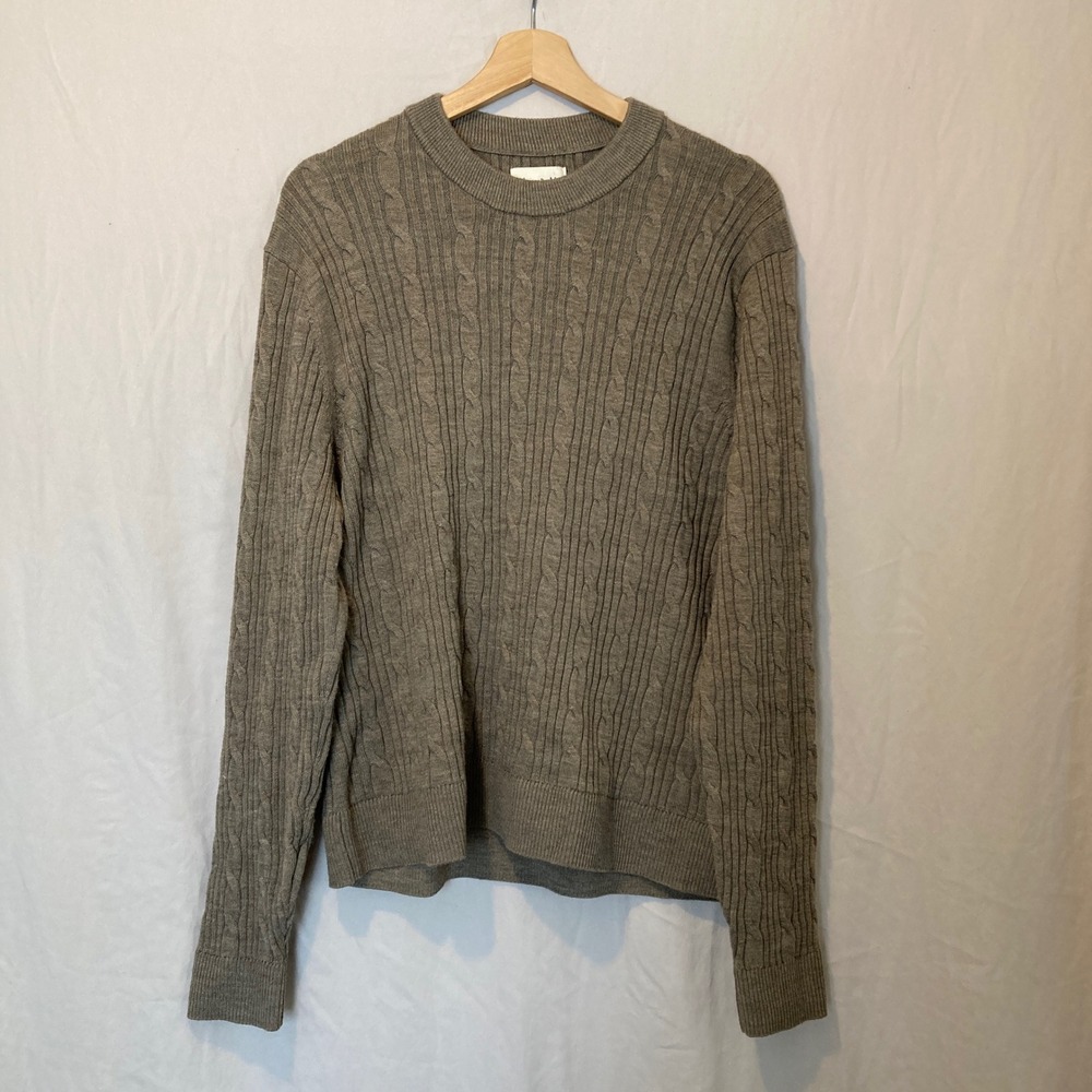 Abercrombie & Fitch Mens Merino Wool Blend Cable Knit Sweater Taupe Brown L